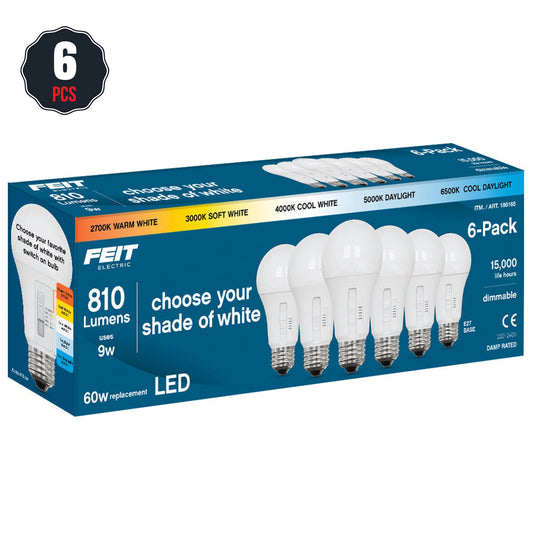 Feit Electric LED Light Bulbs 6 Pack 810 Lumens Edison Screw Fitting
