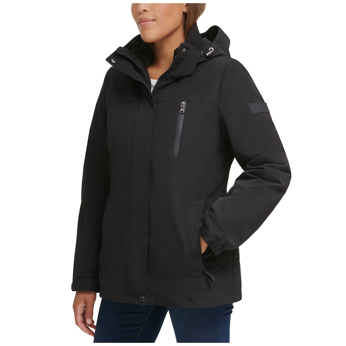 Calvin Klein Women's 3 In 1 Jacket Black - Water-Resistant, Detachable Hood, Versatile Coat