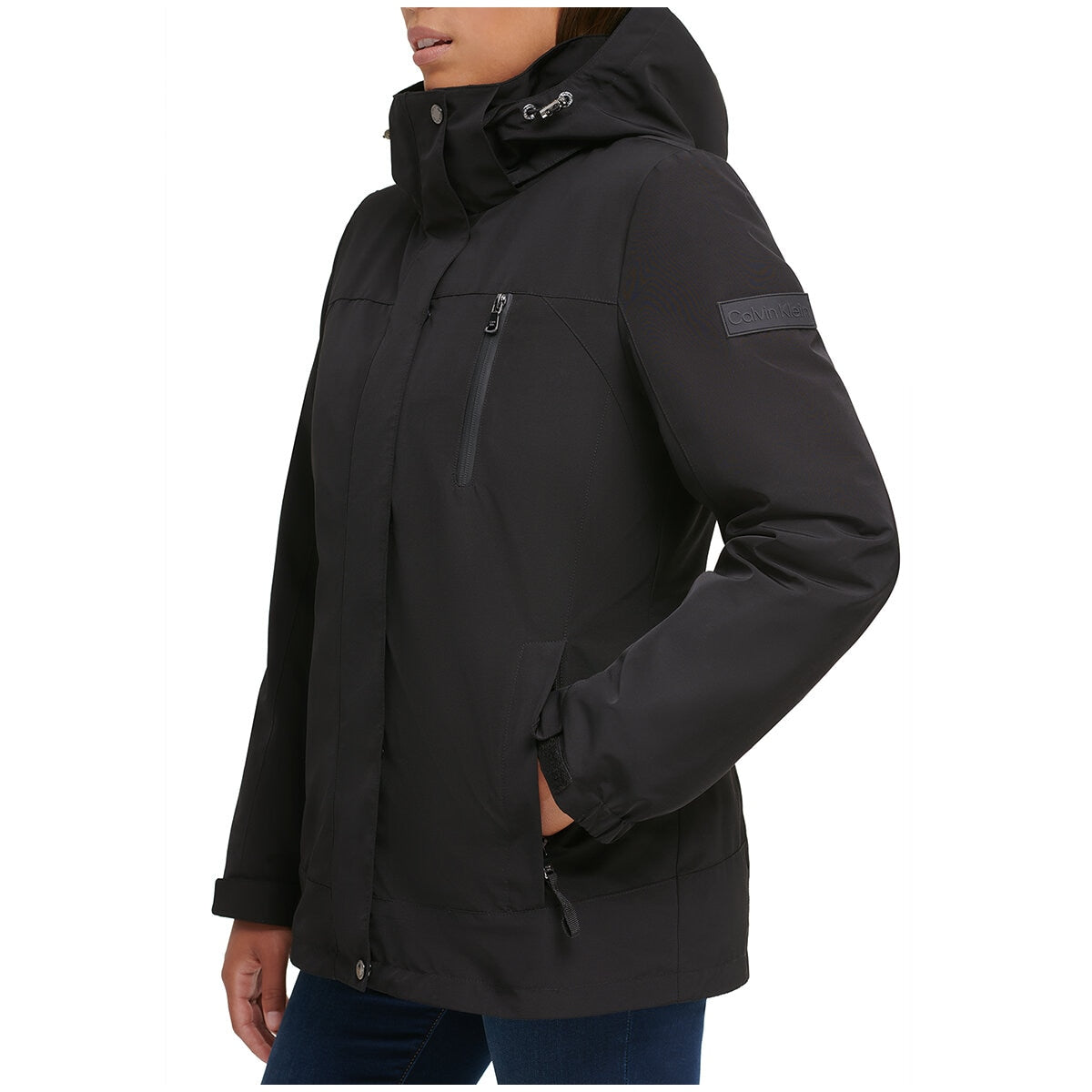 Calvin Klein Women's 3 In 1 Jacket Black Small - Water-Resistant, Detachable Hood & Versatile Styling