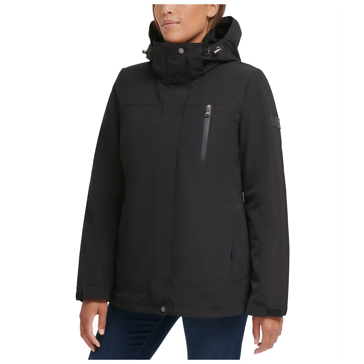 Calvin Klein Women's 3 In 1 Jacket Black - Water-Resistant, Detachable Hood, Versatile Coat