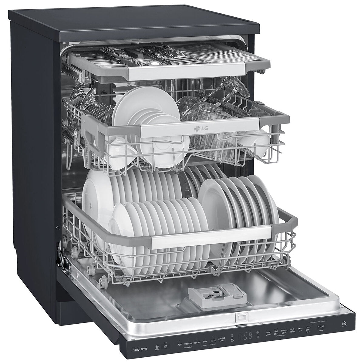 LG QuadWash Freestanding Dishwasher XD3A15MB Matte Black Auto Open Drying - SuperSaverAU - view 6
