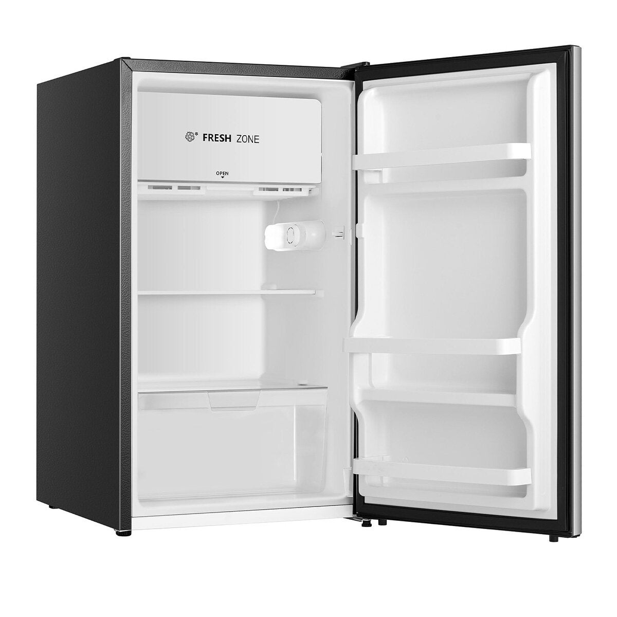 Hisense 124L bar fridge - silver door with black cabinet, Fresh Zone, large crisper, LED light - HRBF126S