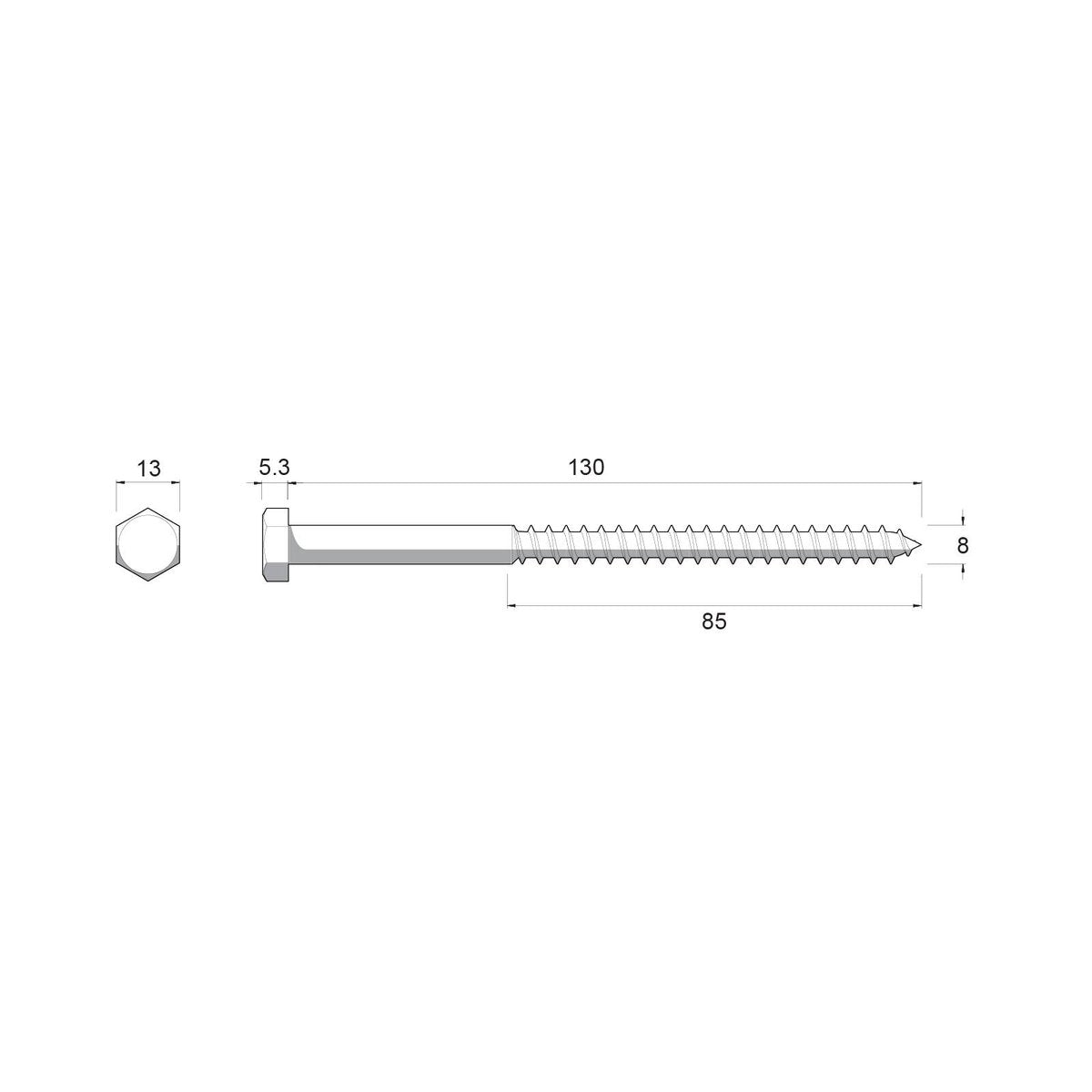 Zenith Hex Head Coach Screws M8 x 130mm Stainless Steel 12 Pack - SuperSaverAU - view 3