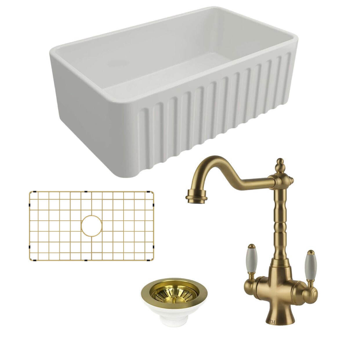 Turner Hastings Novi 75 Butler Sink Pack - Brushed Brass Providence Double Mixer Tap - PKG022