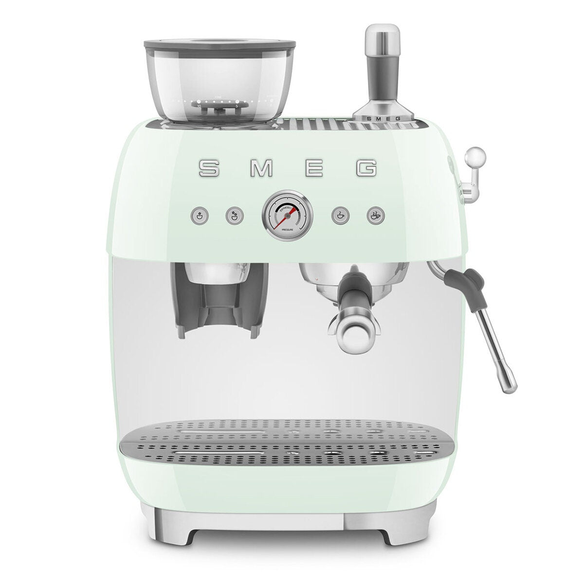 Smeg 50s Style Espresso Machine with Built-in Grinder - 20 Bar, Dual Thermoblock, Pastel Green - EGF03PGAU