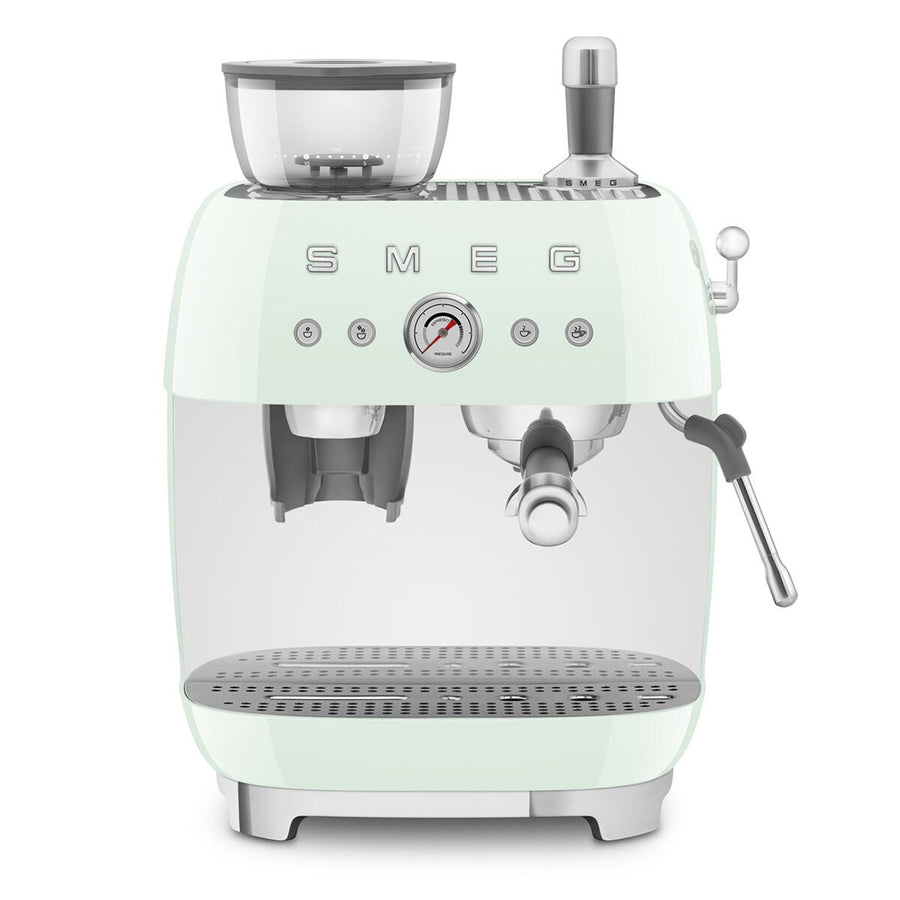 Smeg 50s Style Espresso Machine with Built-in Grinder - 20 Bar, Dual Thermoblock, Pastel Green - EGF03PGAU