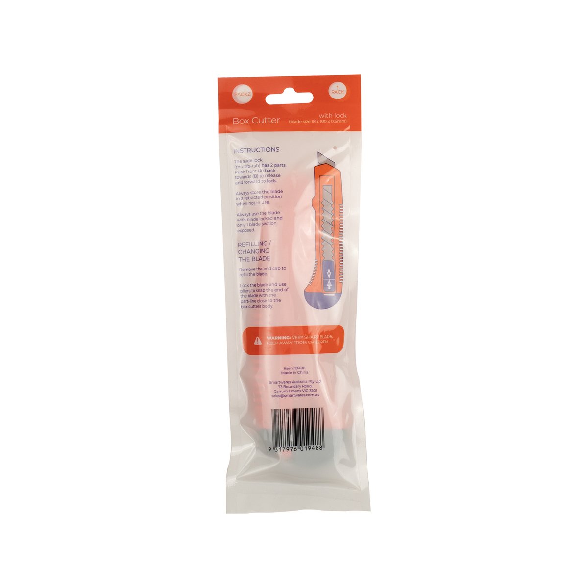 Packz Box Cutter - 18mm Blade - 1 Pack - 125mm x 155mm - Lightweight - SuperSaverAU - view 2