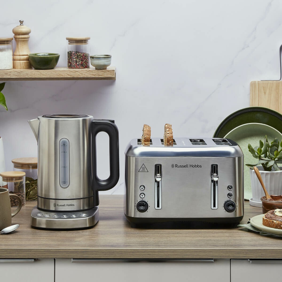 Russell Hobbs Addison 4 Slice Toaster - Brushed Stainless Steel, Dual Browning Controls - RHT514BRU