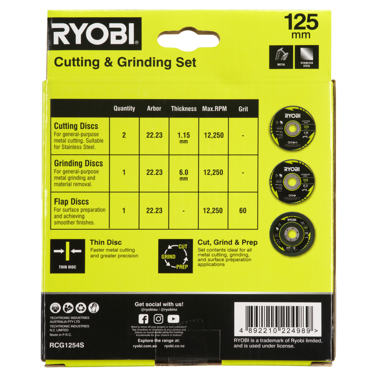 Ryobi 4 Piece Cutting and Grinding Set - 125mm - Metalworking Precision - SuperSaverAU - view 3