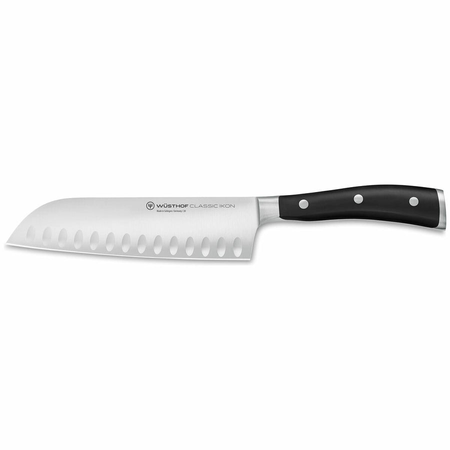 Wusthof Classic Ikon Santoku Knife - Hollow Edge Blade with Black Handle - 4176-7W