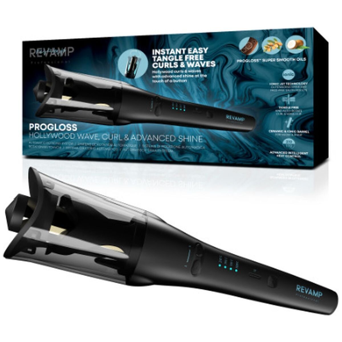 HoMedics Revamp Progloss Hollywood Wave - automatic rotating barrel, 3 heat settings, ionic jets - CL-2250-AU