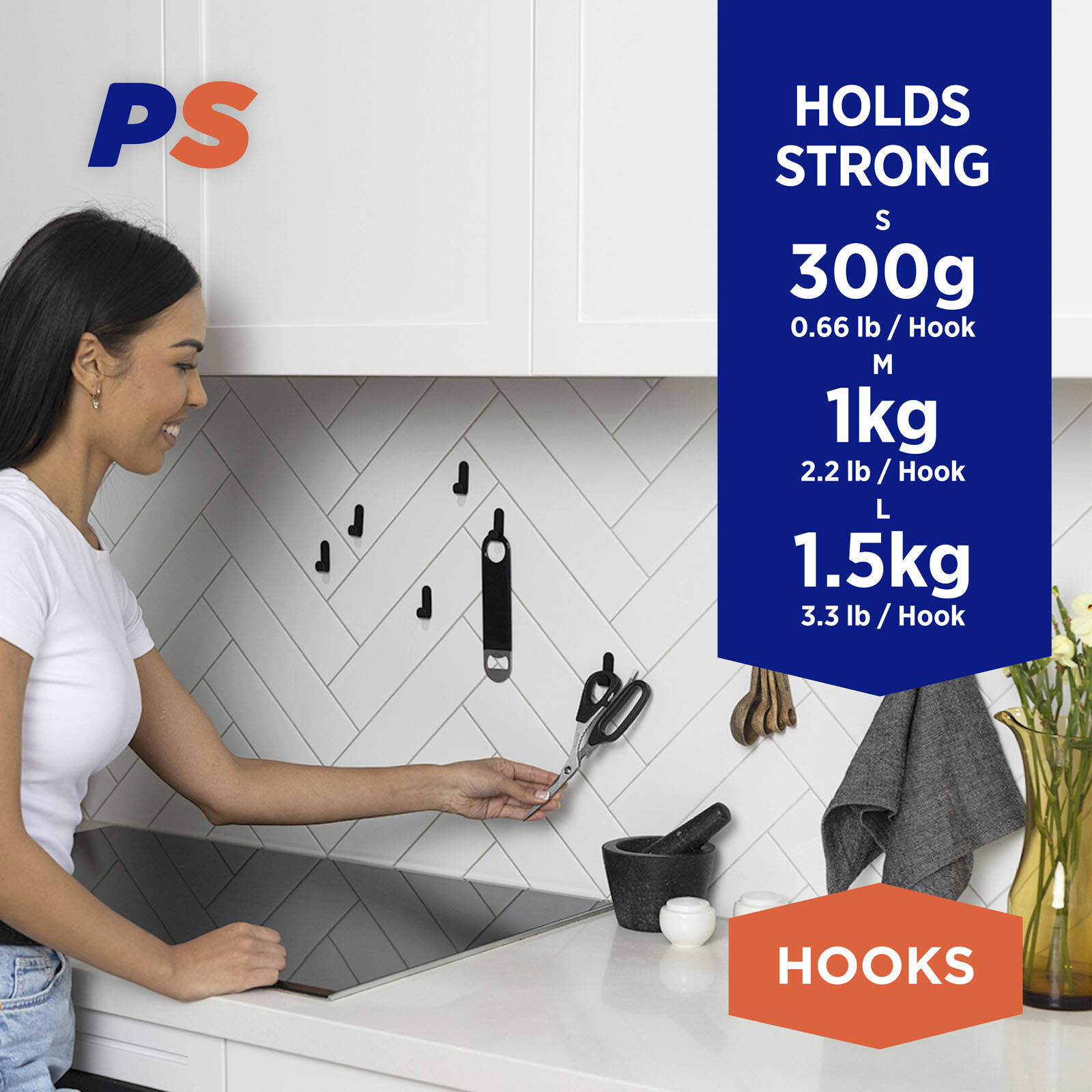 Permastik Black Stainless Steel Mixed Metal Adhesive Hooks 10 Pack