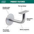 Carinya Handrail Bracket - 160mm - Chrome Plated Steel - Flat Top - SuperSaverAU - view 5
