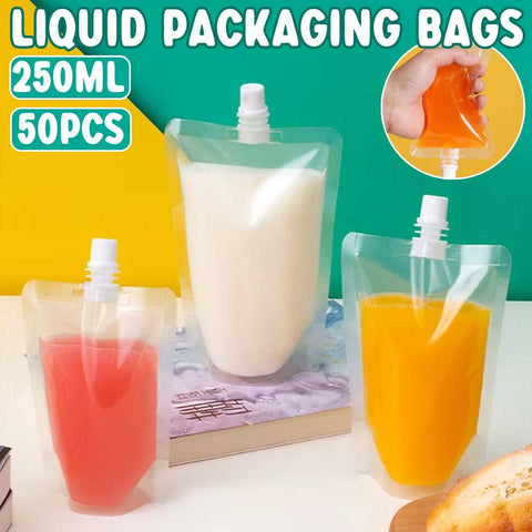 250ml Drink Bags with Nozzle, 50 Pack - Clear