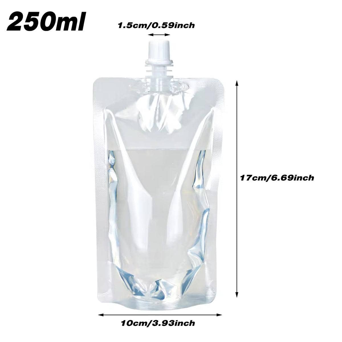 250ml Drink Bags with Nozzle, 50 Pack - Clear - view 3