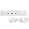 Arlec 4 Outlet Individually Switched Surge Powerboard PD30W USB-A & USB-C 1.8m White