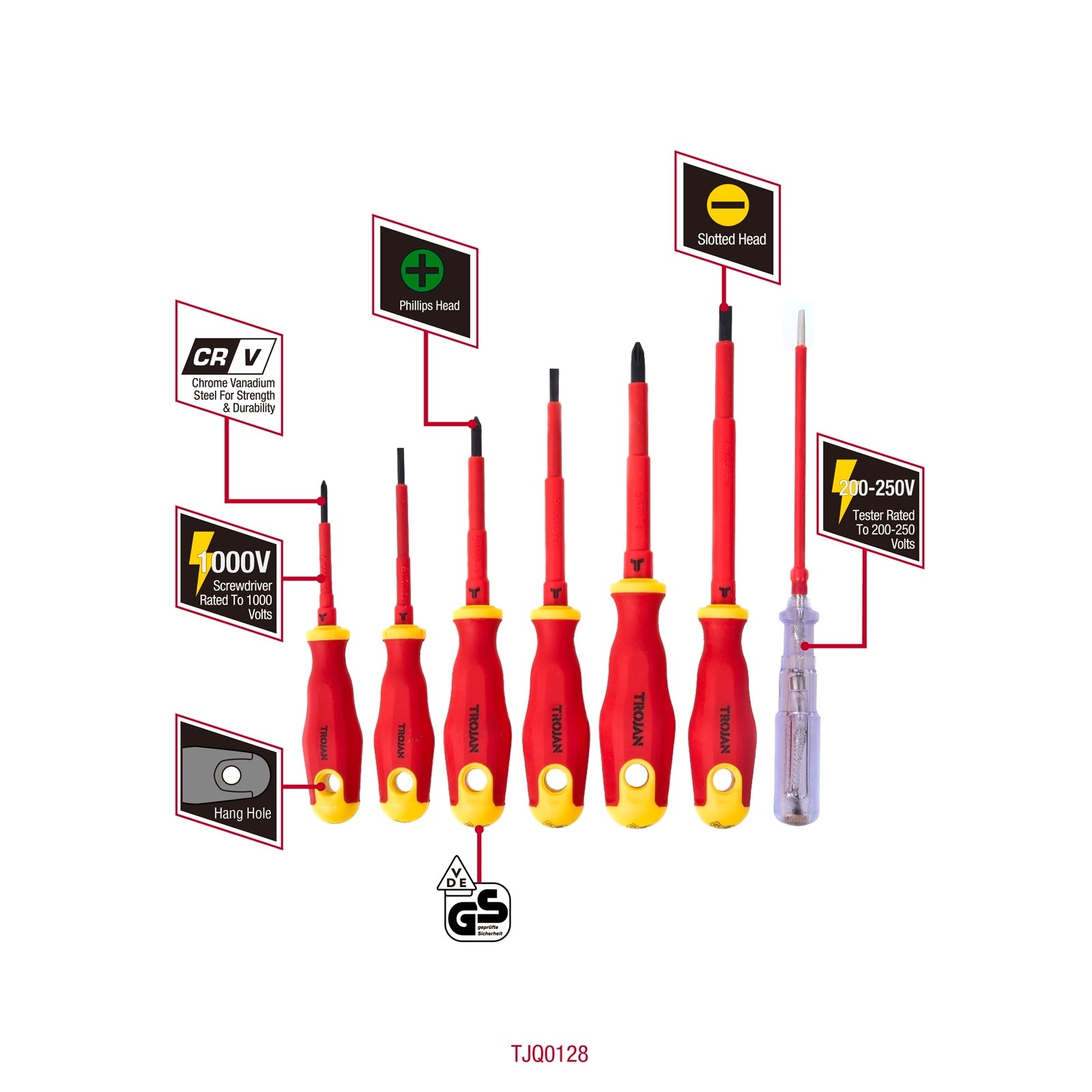 Trojan 7 Piece VDE Insulated Screwdriver Set, CRV