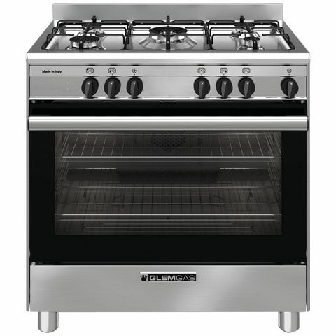 Glem Gas 80cm Dual Fuel Freestanding Oven 120L - Wok Burner, Fan Forced, Stainless Steel - GB865GE