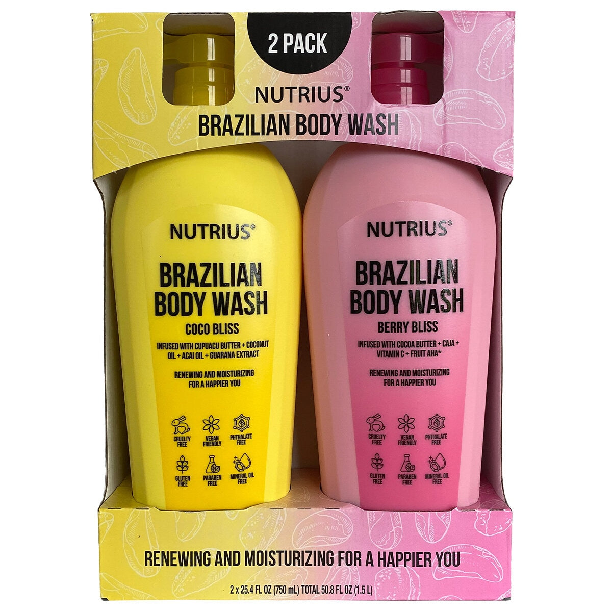 Nutrius Brazilian Body Wash Coco And Berry Bliss 2x750ml - SuperSaverAU - view 4