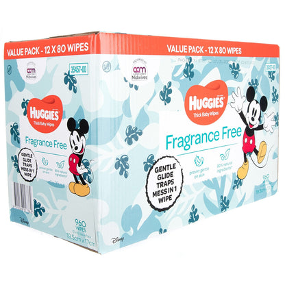 Huggies Fragrance Free Baby Wipes 24 x 80 Wipes