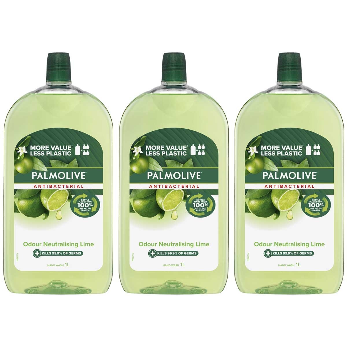 Palmolive Antibacterial Liquid Hand Wash Soap Odour Neutralising Lime 3 x 1L - SuperSaverAU - view 1