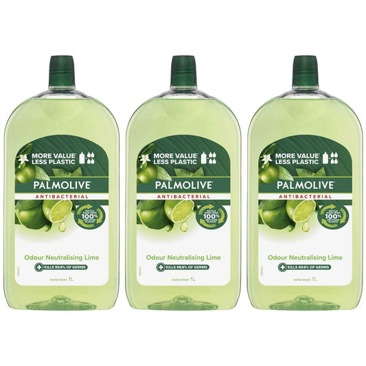 Palmolive Antibacterial Liquid Hand Wash Soap Odour Neutralising Lime 3 x 1L