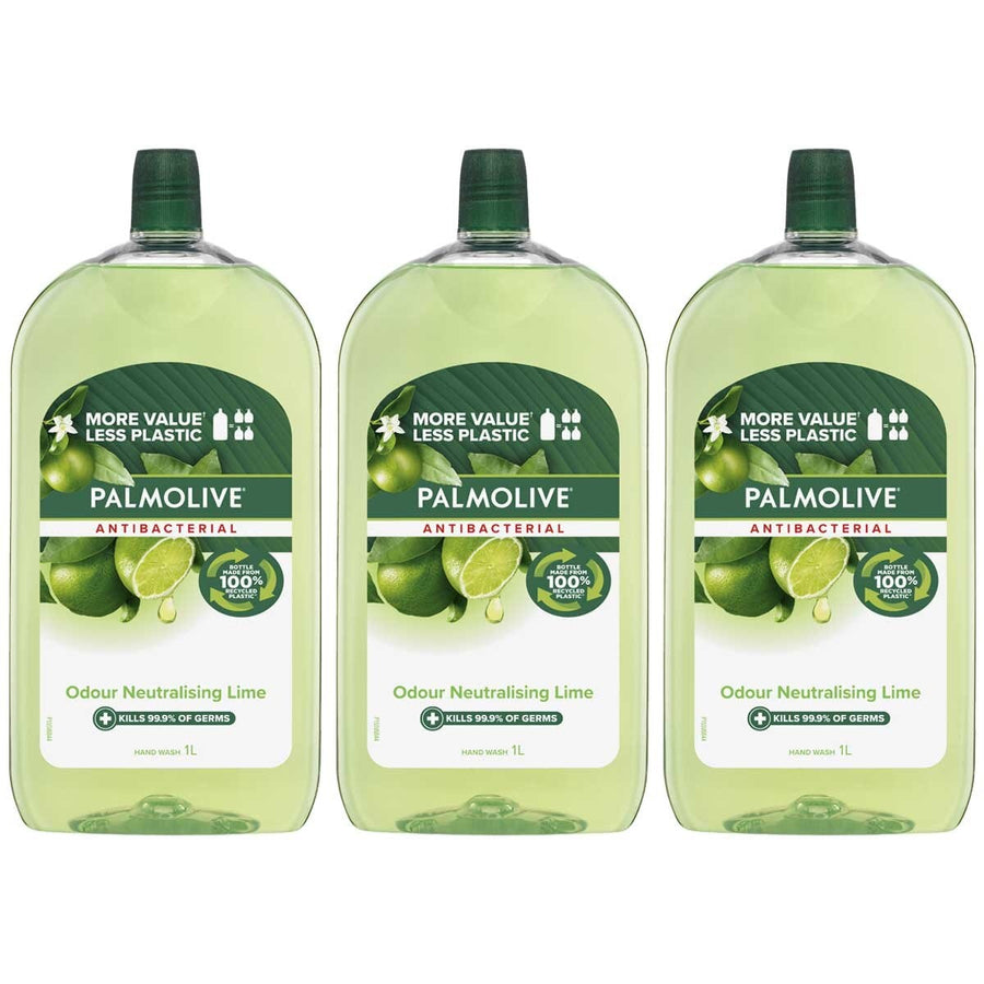 Palmolive Antibacterial Liquid Hand Wash Soap Odour Neutralising Lime 3 x 1L - SuperSaverAU - view 1