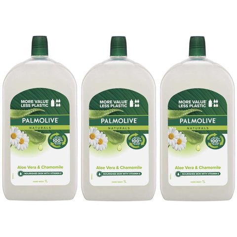 Palmolive Naturals Liquid Hand Wash Soap Aloe Vera And Chamomile 3 x 1L - 0% Parabens, Alcohol-Free - SuperSaverAU - view 1