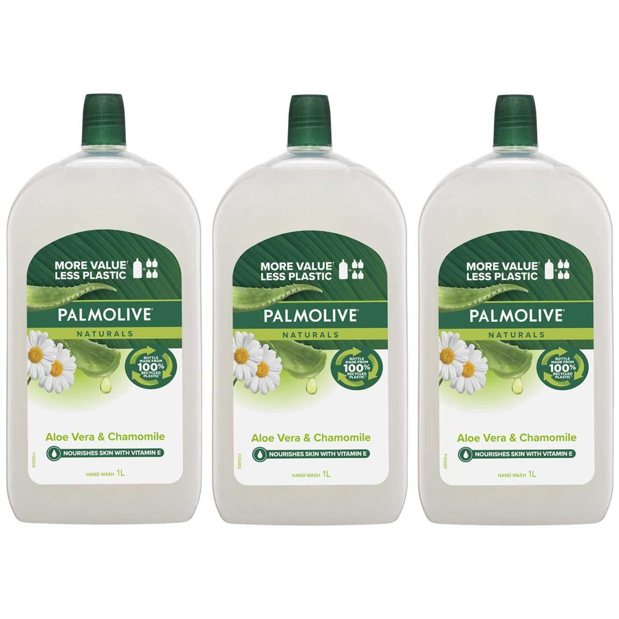 Palmolive Naturals Liquid Hand Wash Soap Aloe Vera And Chamomile 3 x 1L - 0% Parabens, Alcohol-Free - SuperSaverAU - view 1