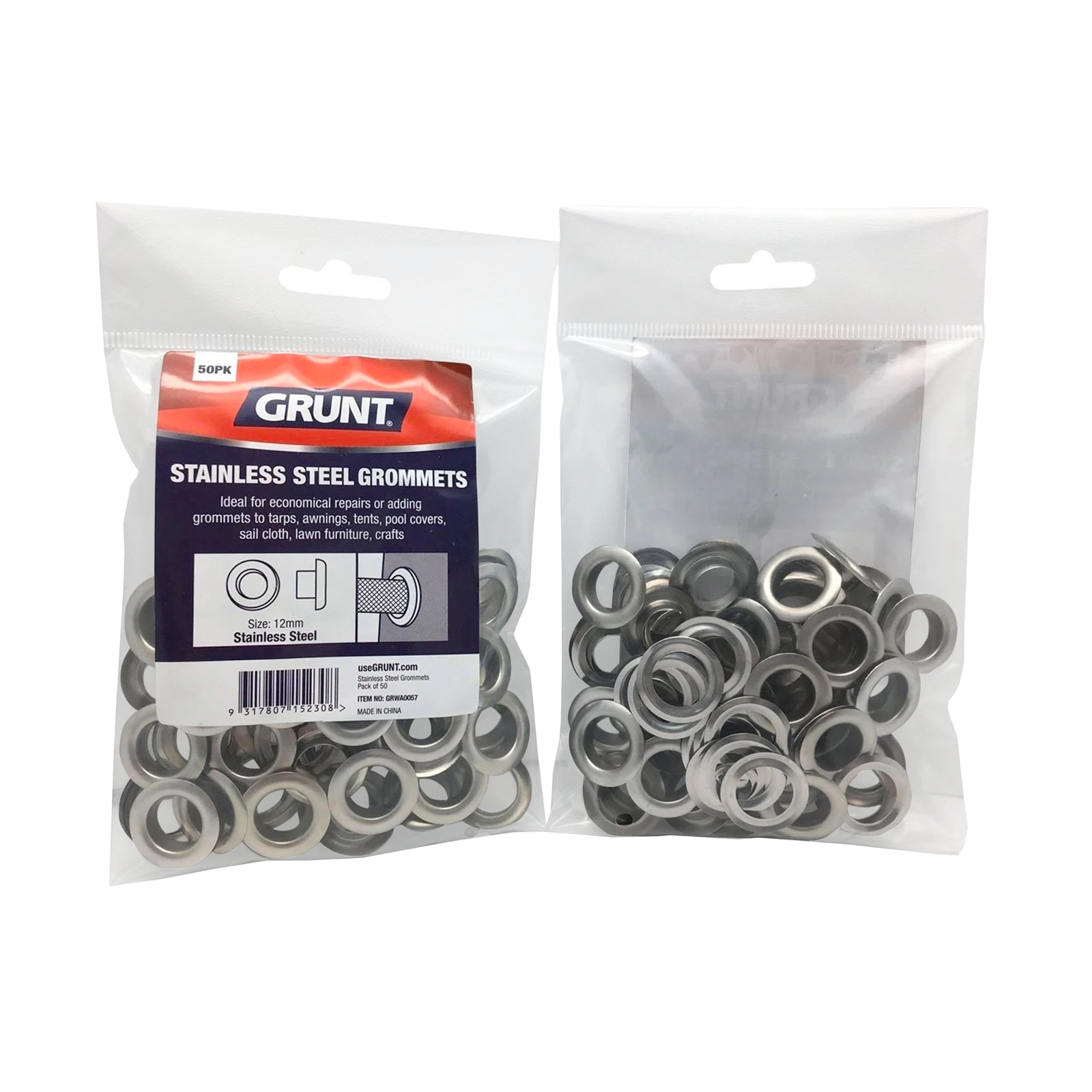 Grunt 12mm Stainless Steel Webbing Grommets - 50 Pack