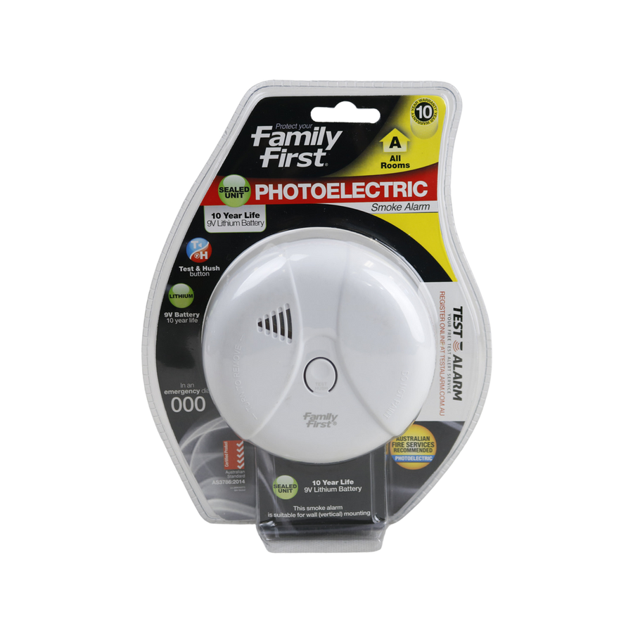 Family First Photoelectric Smoke Alarm 10-Year Lithium Plastic Safety - SuperSaverAU - view 1