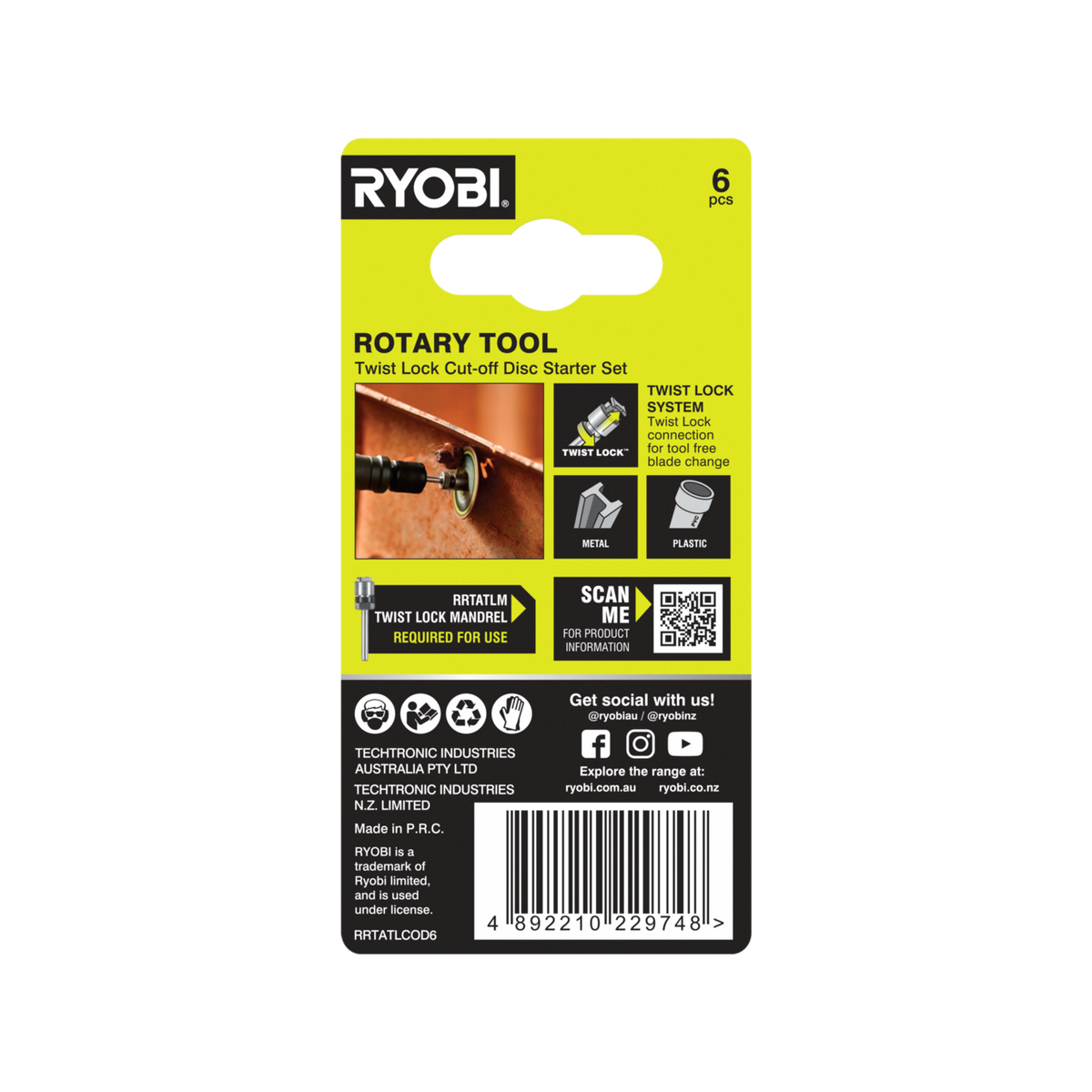 Ryobi Rotary Twist Lock Cutting Disc Starter Set - 6 Piece - 38mm - High Speed - SuperSaverAU - view 2