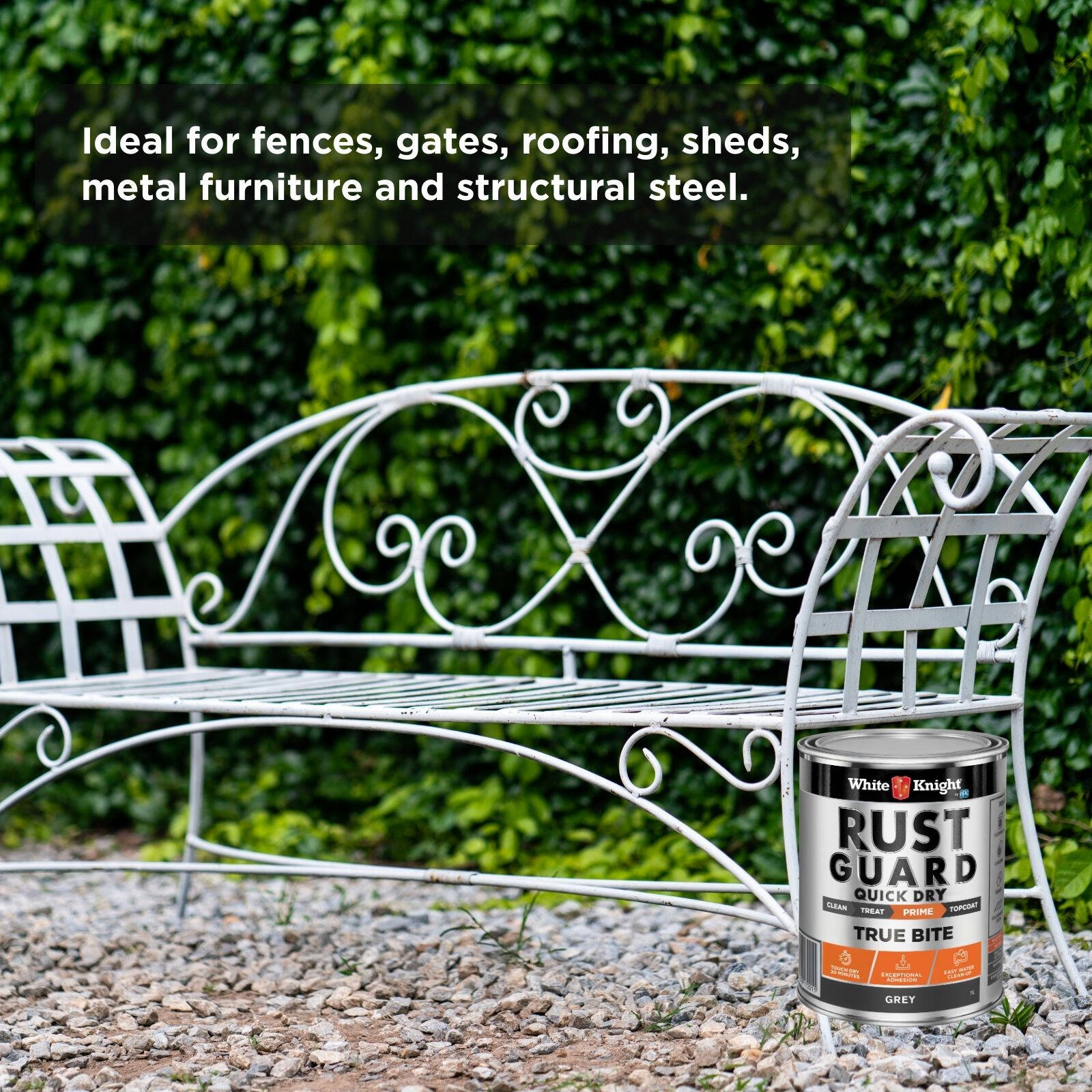White Knight Rust Guard 1L Grey Quick Dry True Bite Water-Based Primer Paint for Metal