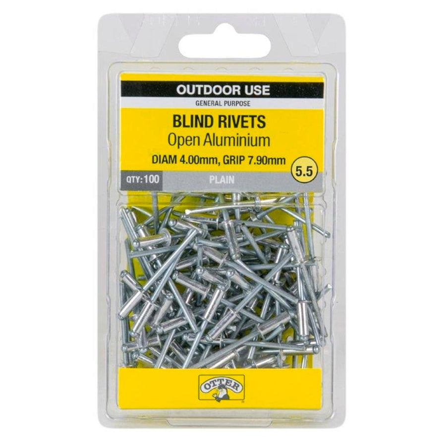 Otter Open Aluminium Blind Rivets - 4.0 x 7.9mm - 100 Pack - Vibration Resistant - SuperSaverAU - view 1