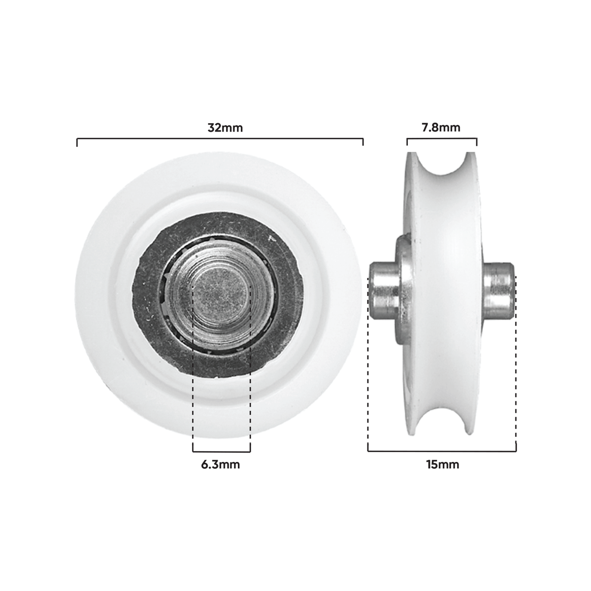 Rolltrak 32mm Acetal Concave Roller - 6.4mm Axle - 25kg Load Rate - SuperSaverAU - view 2