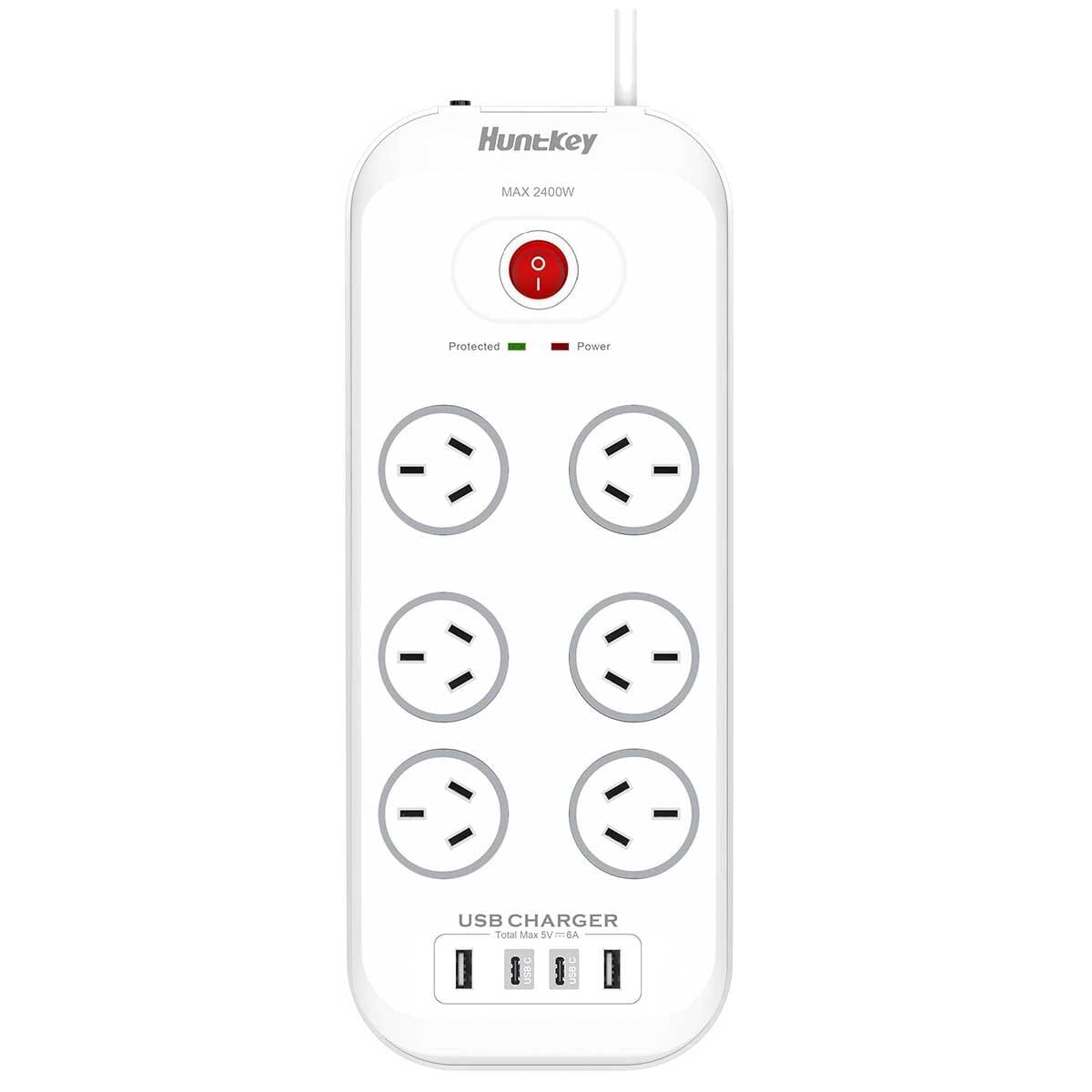 Huntkey 6 Outlets Surge Protector Powerboard 2 Pack with USB Ports, 2400W - SuperSaverAU - view 1