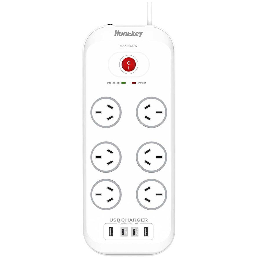 Huntkey 6 Outlets Surge Protector Powerboard 2 Pack with USB Ports, 2400W - SuperSaverAU - view 1