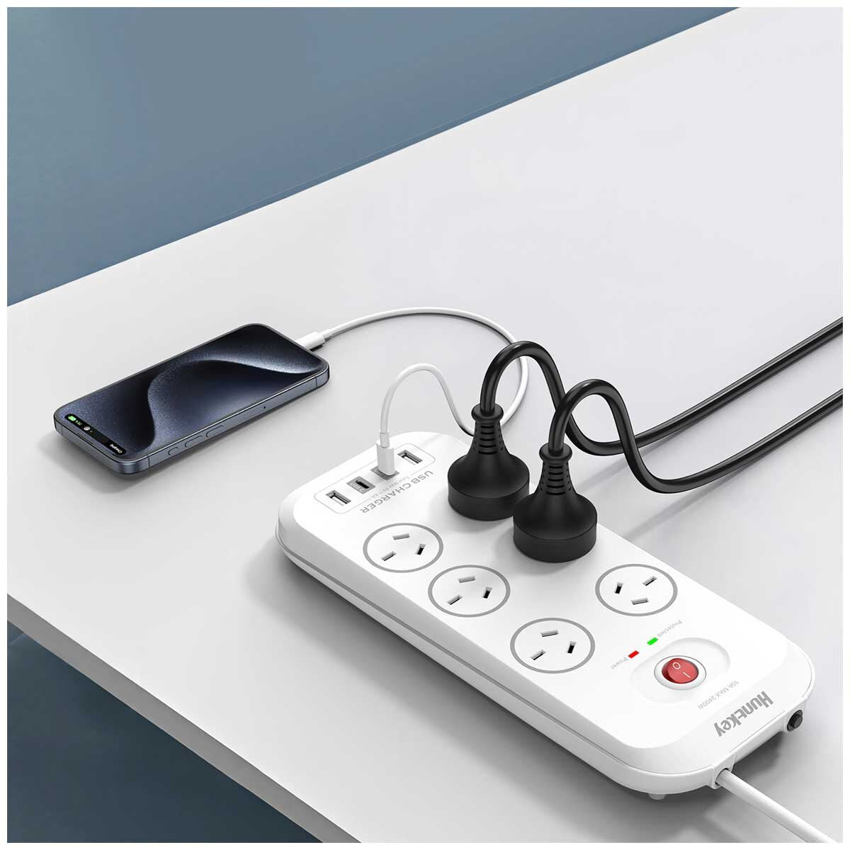 Huntkey 6 Outlets Surge Protector Powerboard 2 Pack with USB Ports, 2400W - SuperSaverAU - view 4
