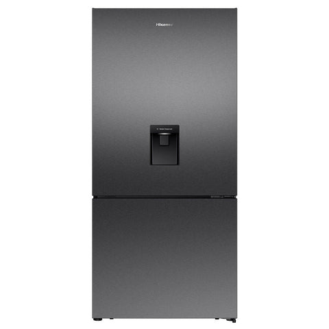 Hisense 500L PureFlat Bottom Mount Fridge - Non-Plumbed Water Dispenser, Dark Stainless Steel - HRBM500TBW