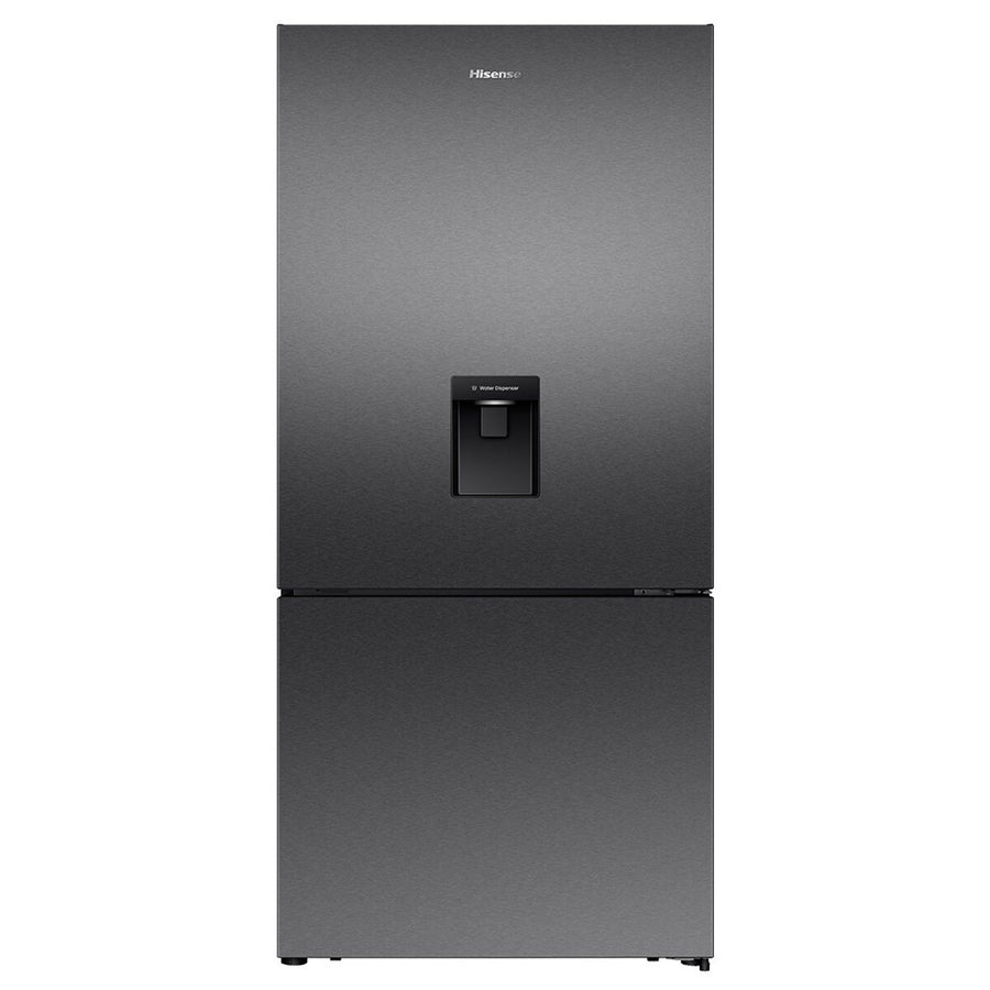Hisense 500L PureFlat Bottom Mount Fridge - Non-Plumbed Water Dispenser, Dark Stainless Steel - HRBM500TBW