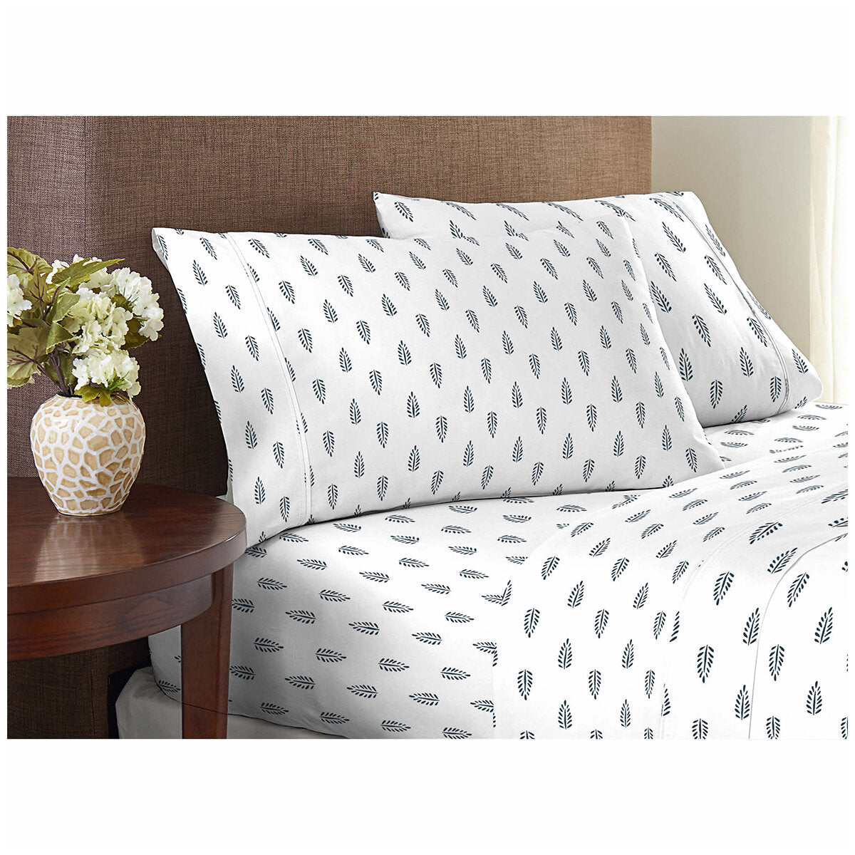 Natural Earth 300 Thread Count Organic Cotton Sheet King Set 4 Piece Stylised Leaves