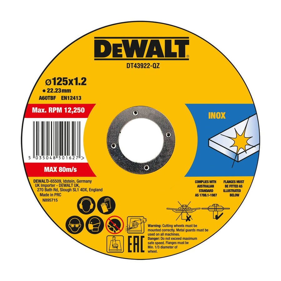 Dewalt Inox Thin Cut Discs - 125mm x 1.2 x 22.23mm - 10 Pack - Metal Cutting - SuperSaverAU - view 1