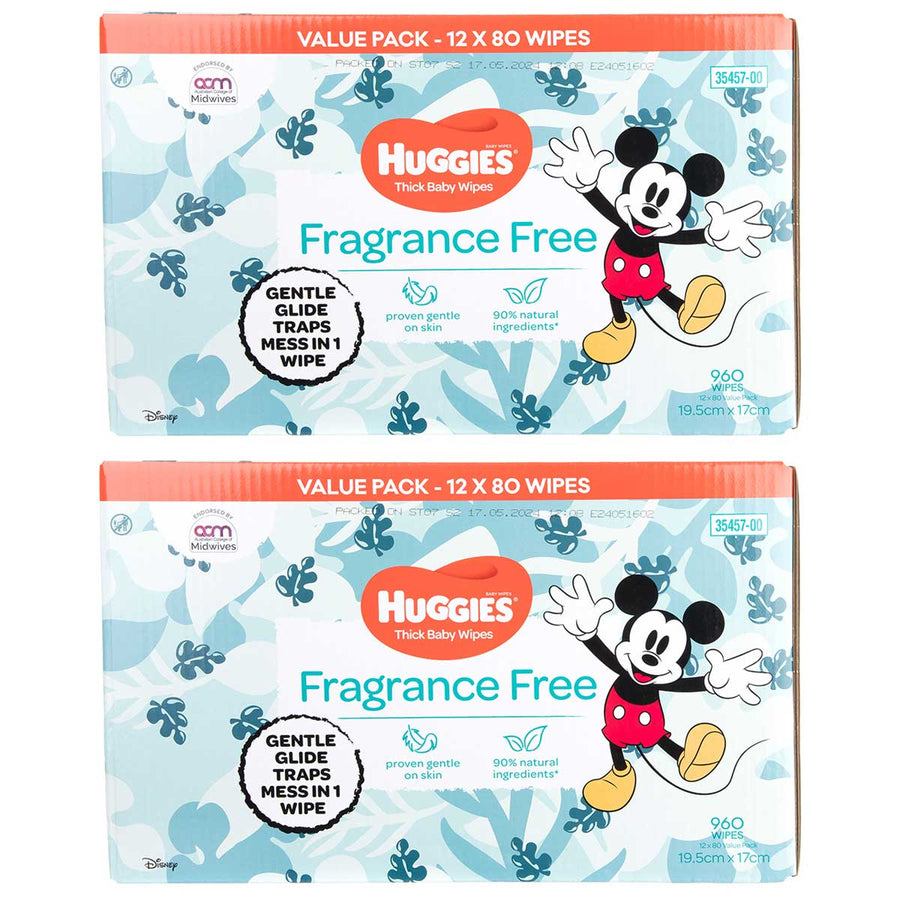 Huggies Fragrance Free Baby Wipes 24 x 80 Wipes - SuperSaverAU - view 1