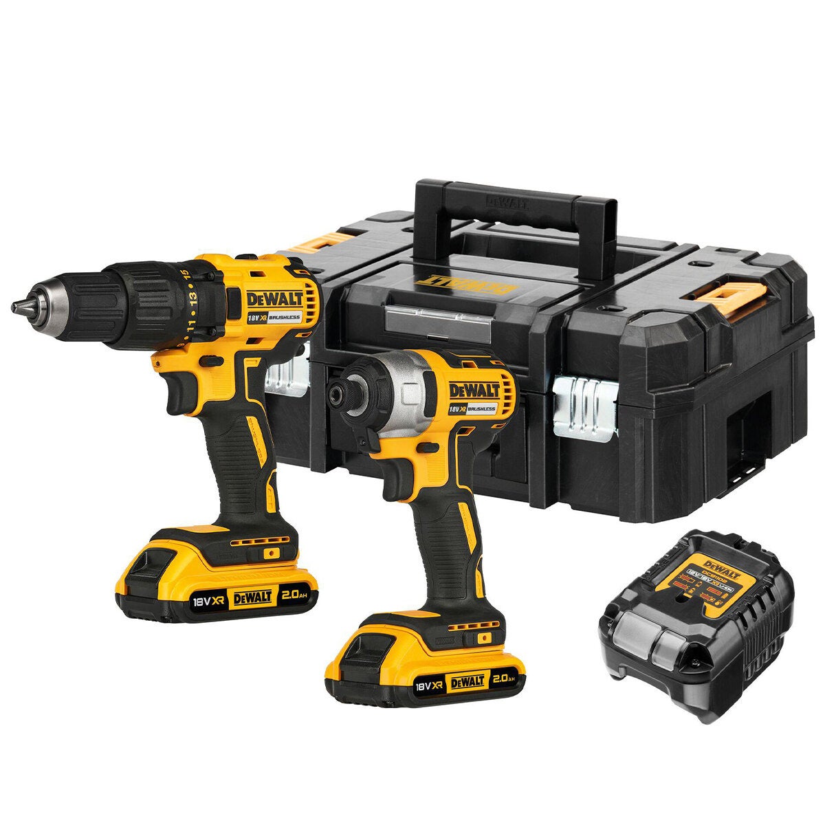 DeWALT Cordless Drill and Impact Driver Combo Kit 18V XR 2.0Ah Battery
