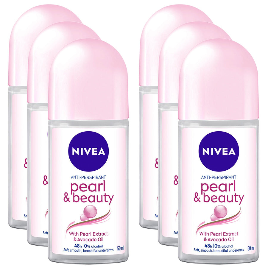 NIVEA Anti Perspirant Roll On Deodorant 6 x 50 ml Pearl And Beauty, 48h Protection - SuperSaverAU - view 1