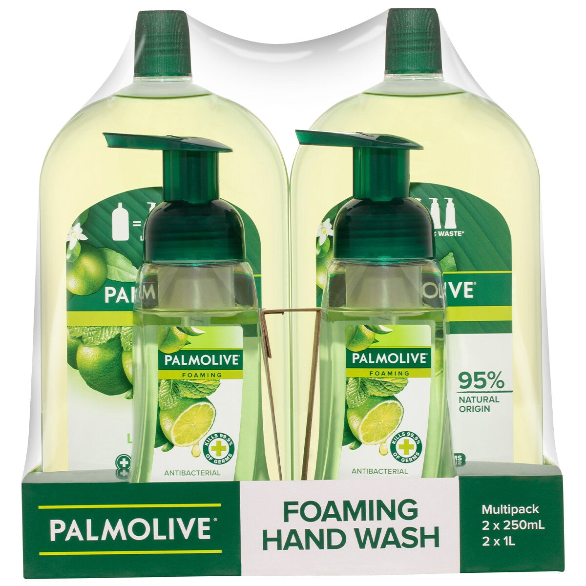 Palmolive Foaming Hand Wash 2 x 250ml Pump + 2 x 1L Lime & Mint Antibacterial - SuperSaverAU - view 1