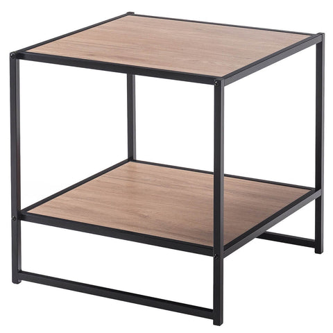 Zinus Modern Studio Bedside Table Set of 2 - Brown MDF with Metal Frame and Lower Shelf - AU-COMBOB