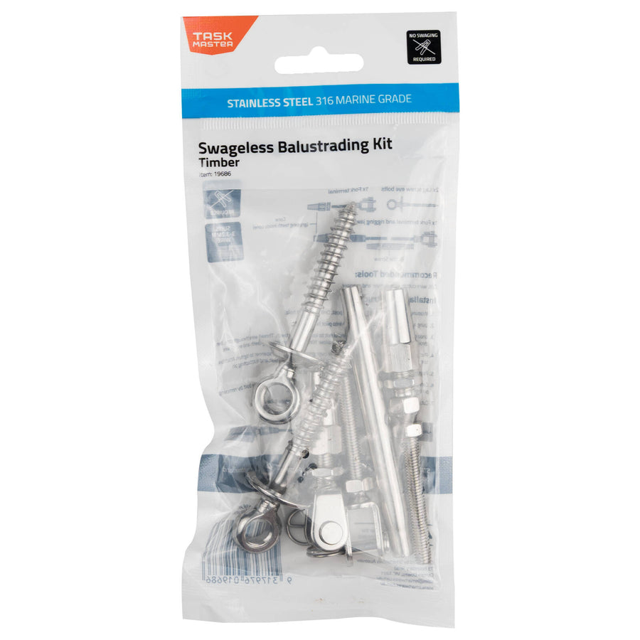 Taskmaster 316 Stainless Steel Swageless Timber Lag Screw Balustrading Kit