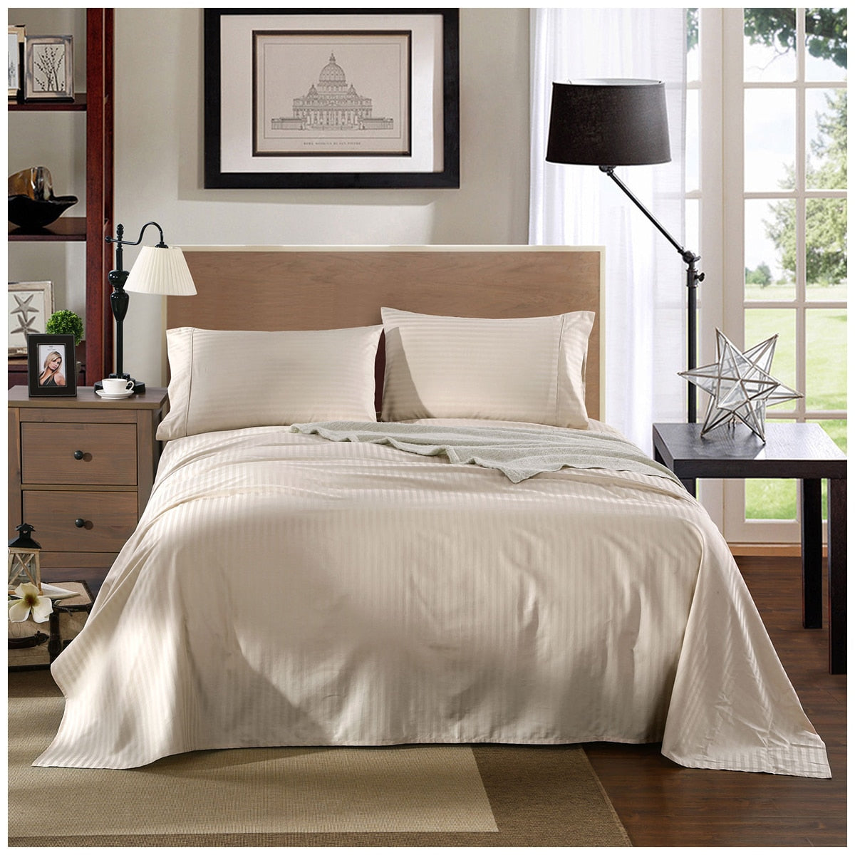 Kensington 1200 Thread Count Stripe Cotton Sheet Set Double Sand