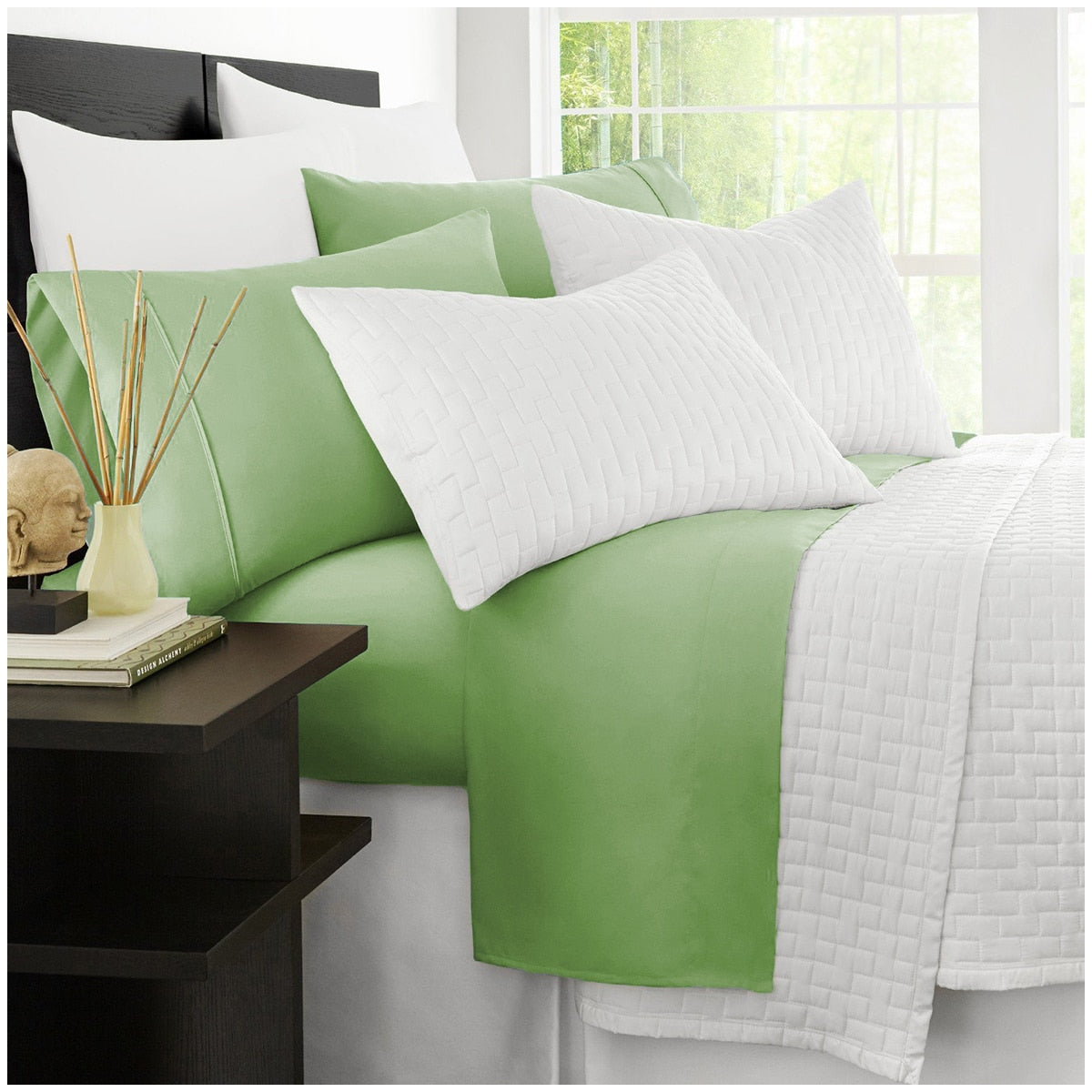 Ramesses 2000 Thread Count Bamboo Single Sheet Set Avocado - SuperSaverAU - view 1